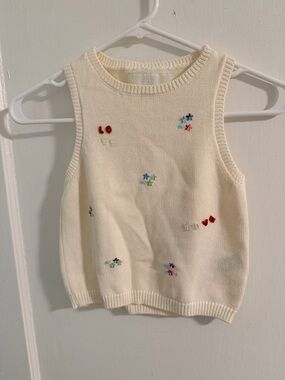 Zara Cream Knit Tank Top with Colorful Embroidered Flowers